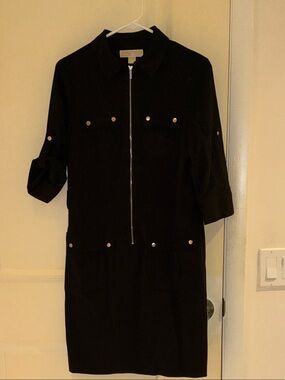 MICHAEL Michael Kors Black Zip-Front Shirt Midi Dress